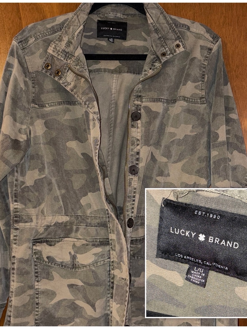 Lucky Brand Olive and Taupe Camo Utility Jacket